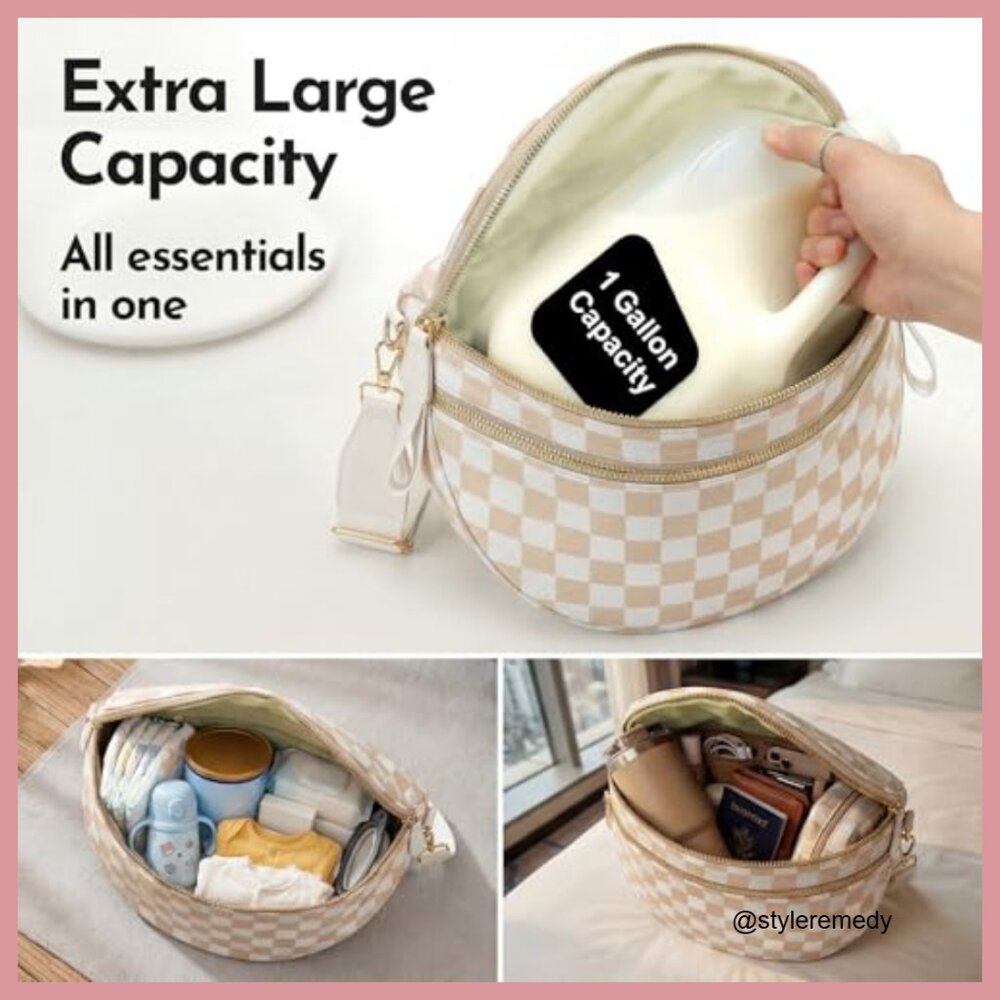 Nylon Crossbody Bag Checkered Pattern Spacious Tr… - image 2